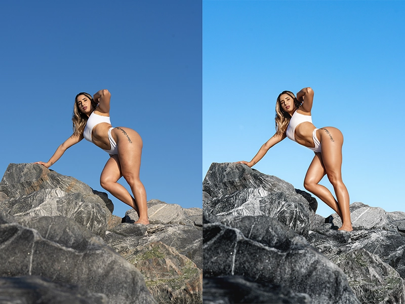 Before and after body retouching of woman body