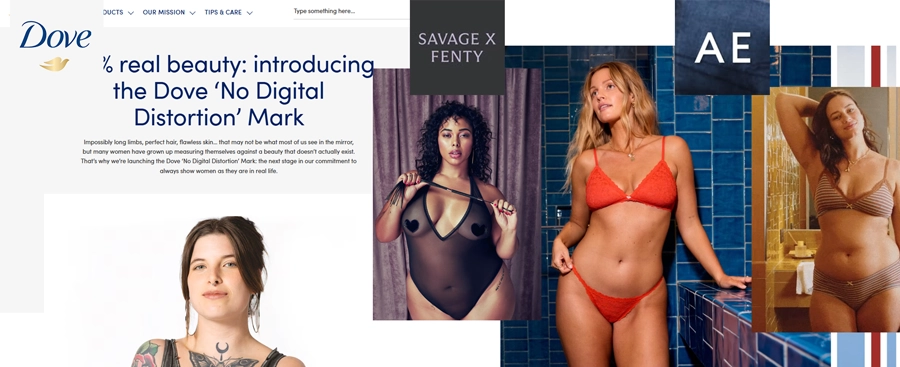 body positivity in fashion Aerie, Dove and Savage X Fenty as example