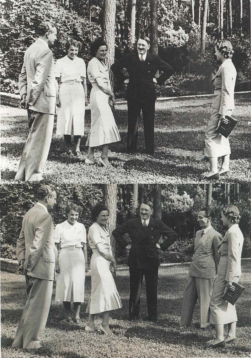 Nazi-era photo at Leni Riefenstahl’s villa with Goebbels later airbrushed out, leaving a ghostly silhouette