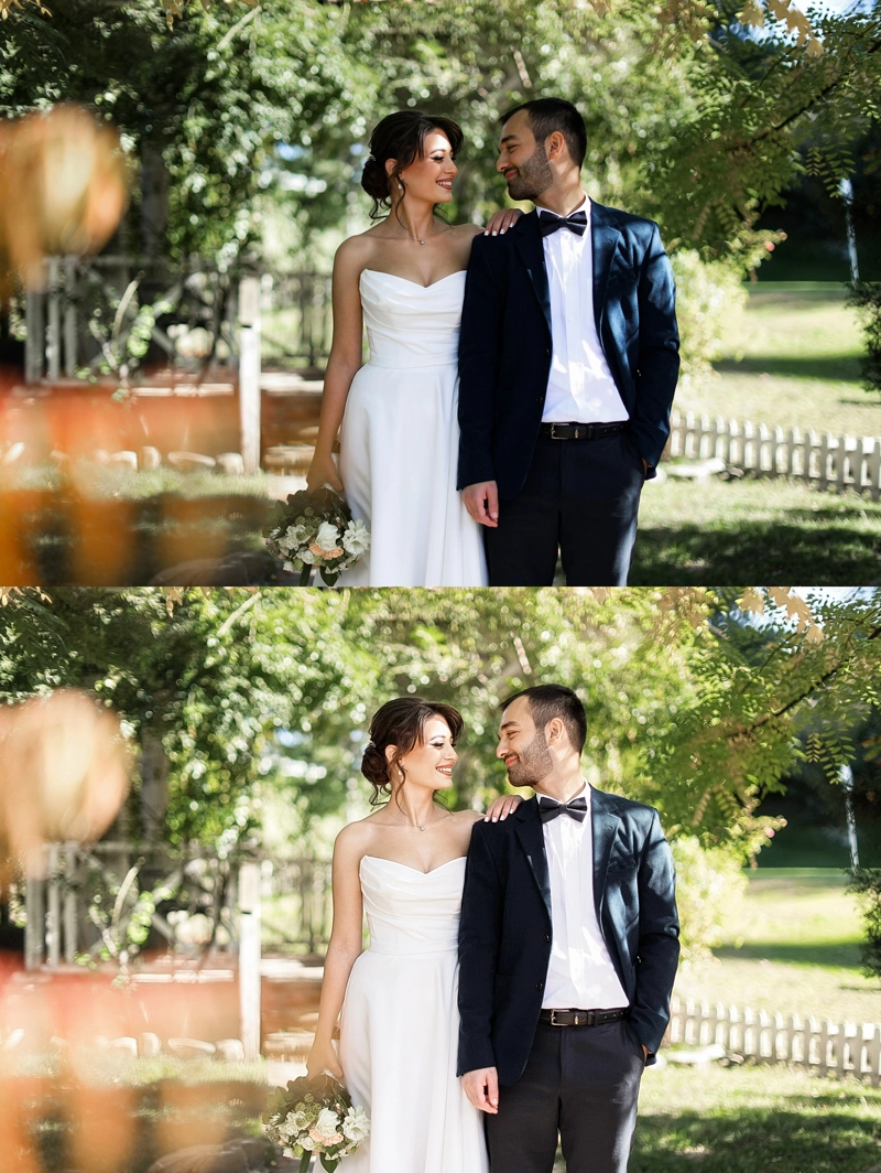 wedding photo with couple on a lawn 