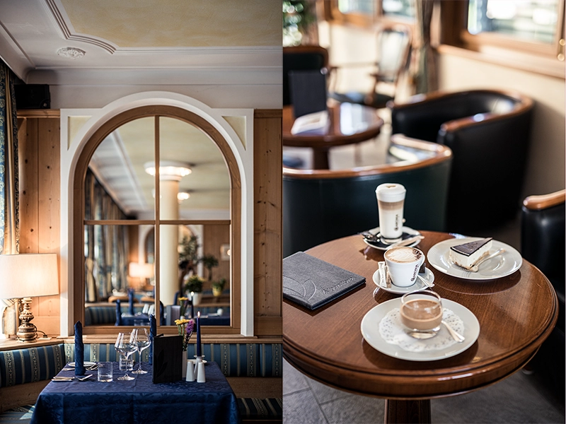 Restaurant interior retouching, color development, tinting, lens correction, and preparation of photographs for resort and hotel advertising.