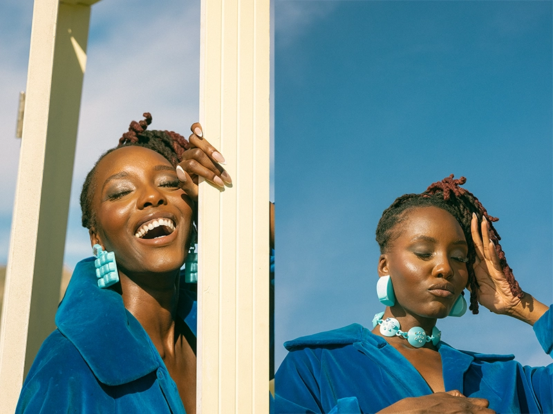 Retouched close-up portrait of a woman with Sustainable Jewelry & Accessories for fashion brand Dominique Renée