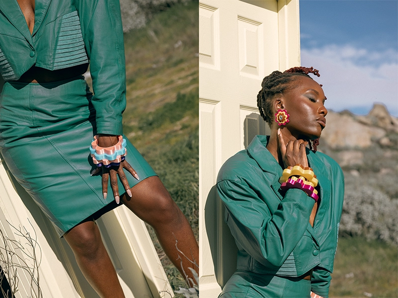 Retouched close-up portrait of a woman with Sustainable Jewelry & Accessories for fashion brand Dominique Renée