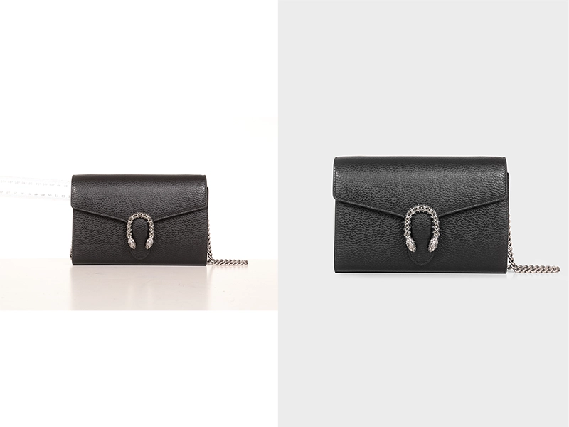 Retouching an isolated photo of a women's clutch on a white background for an online store. Adding shadows, removing dust, correcting the product's geometry, and creating the perfect background.