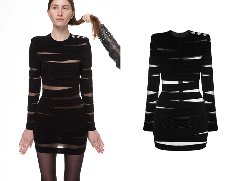 Retouching a photo of a women's black dress using a transparent mannequin. An invisible mannequin creates an attractive image for e-commerce.