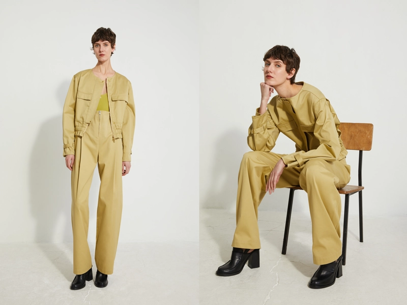 Retouched studio photos of the French fashion brand Veronique Leroy for their website for Paris Fashion Week. A photo of a woman in a studio setting wearing a fashionable suit.